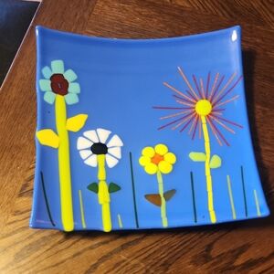 Vibrant Floral Glass Art Plate